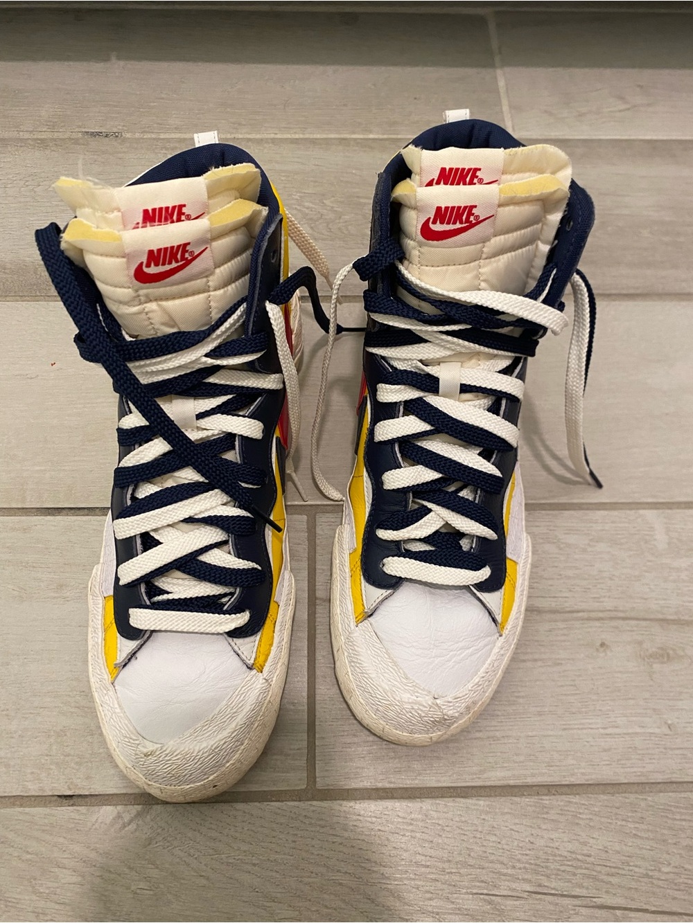 Sacai x Nike Mid Blazer Maize Navy Sneakers
